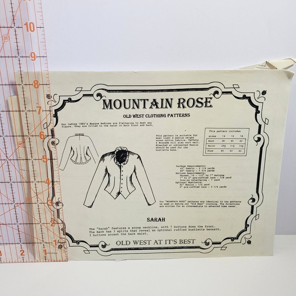 Mountain Rose Sarah Old West Clothing Patterns Sizes 14 16 18 Paper Vintage - Picture 6 of 16